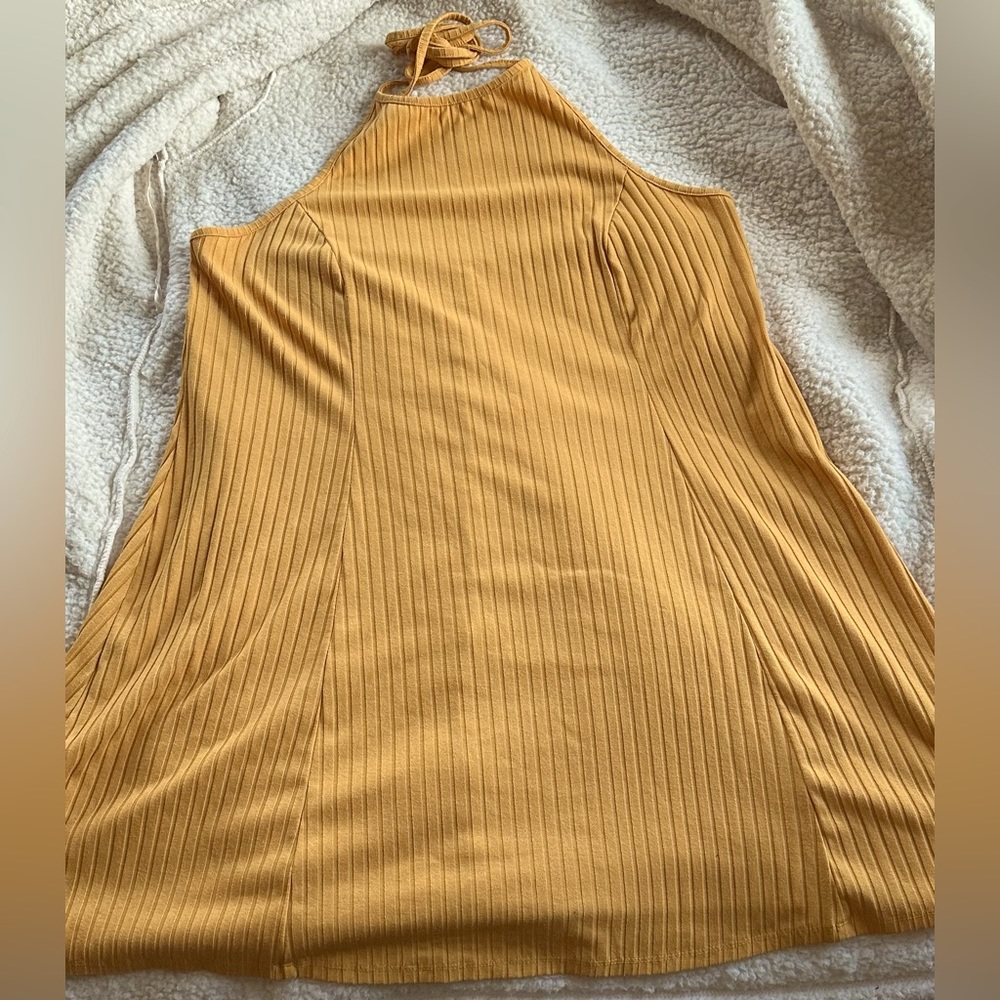 Yellow ribbed halter tie dress